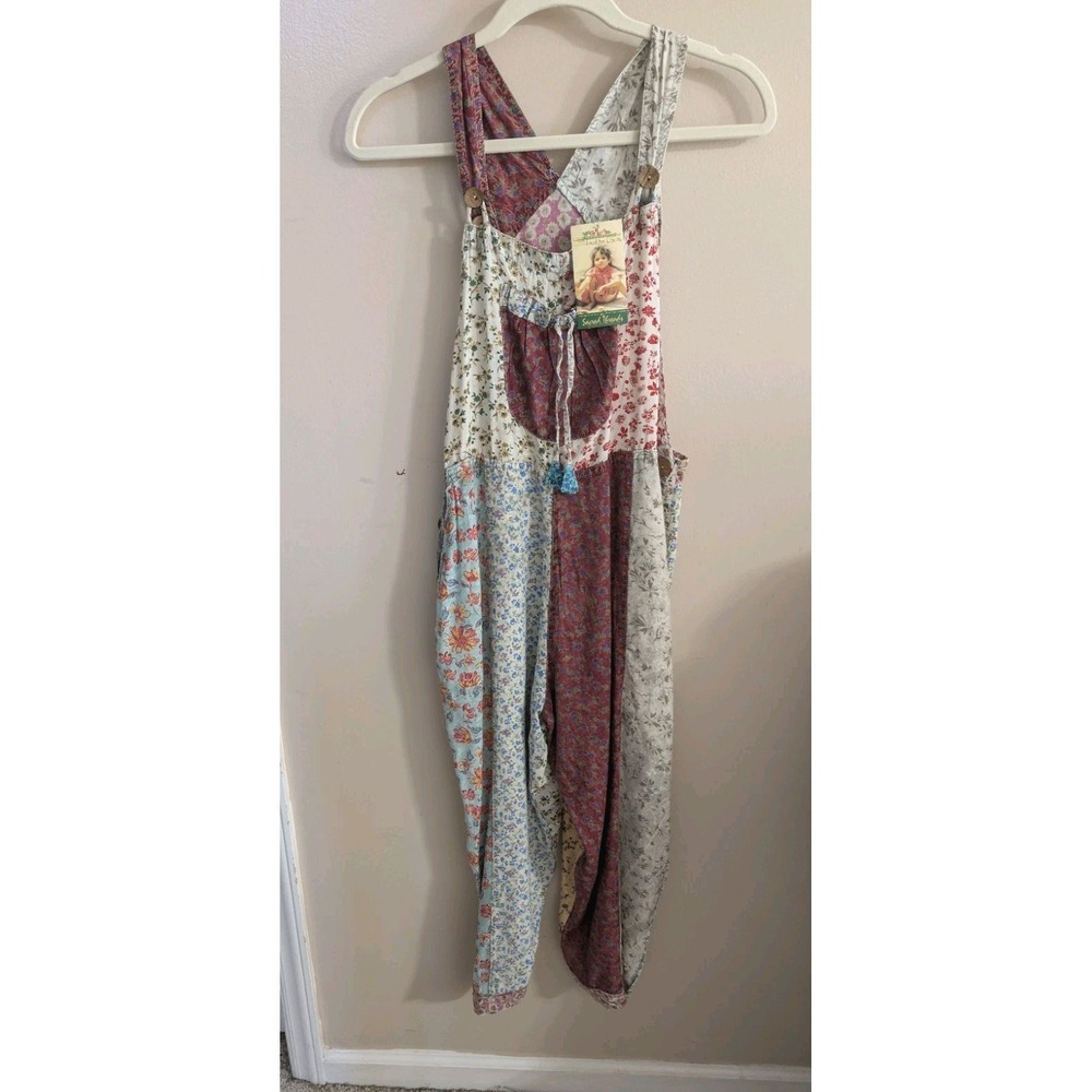 NWT Vtg Sacred Threads Patchwork Overalls CottageCore Boho Artsy Lagenlook Small - Picture 4 of 16